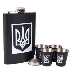 Подарунковий набір для чоловіка Україна фляга 9oz, чотири стаканчики та лійка