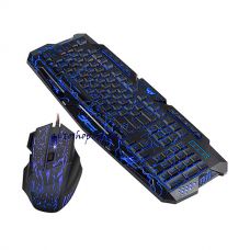 Проводная игровая клавиатура с 3-я подсветками молнии Razer и мышкой V-100