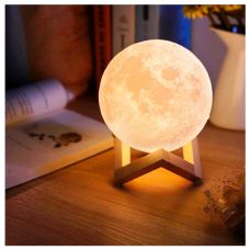 3D ночник-луна от аккумулятора на деревянной подставке с сенсорным переключением 13см Moon Light