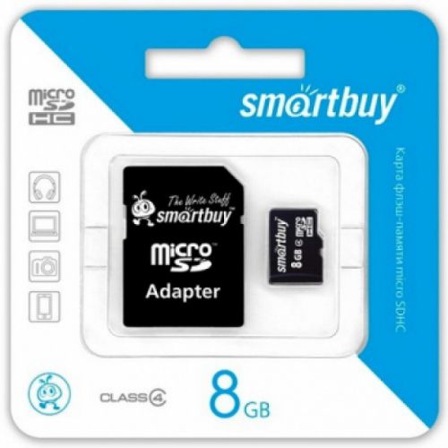 Карта пам'яті 8GB Smartbuy micro SDHC class 4 із адаптером SD
