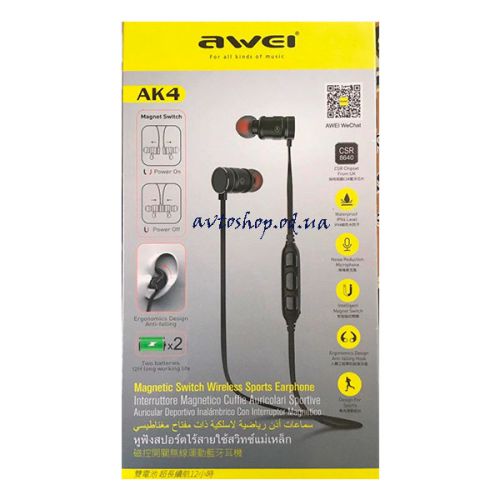 Наушники вакуумные с микрофоном AWEI AK4 Bluetooth
