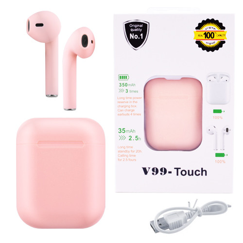 Бездротові bluetooth-навушники V99-Touch з кейсом, pink